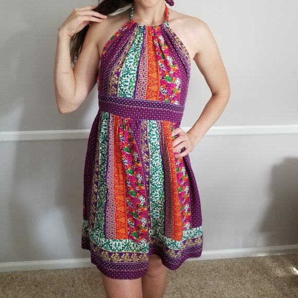 Forever 21 Dresses & Skirts - Fit & Flare High Neck Halter Patchwork Dress